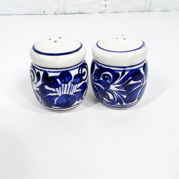 Vintage Other - VINTAGE Blue & White Hand Painted Salt & Pepper Shakers Mexican Pottery